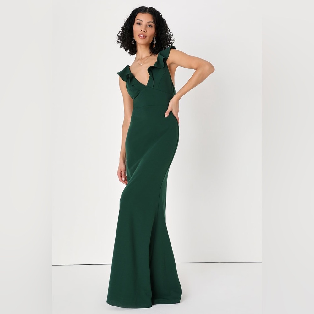New Lulus Perfect Opportunity Hunter Green Maxi Dress
